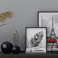 Modern Decorative Ornament Combination With Vase Metallic Leaf Sculpture Frames And Black Spherical Ornaments