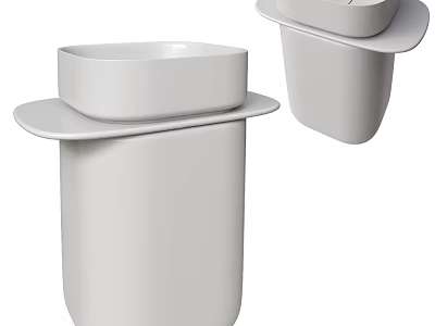 Modern White Washbasin With Pedestal Base And Tray Edge Design 3d model