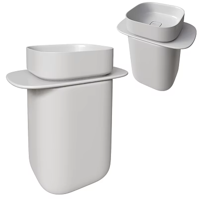 Modern White Washbasin With Pedestal Base And Tray Edge Design 3d model