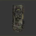 Camouflaged Six Wheeled Military Vehicle With Cage Armor Roof Mounted Machine Gun And Antennas