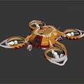 Yellow Red Striped Smart Drone with Four Rotors and Modern Aerodynamic Design