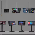 Modern Entertainment Electronics Featuring Hanging TVs Floor Standing Displays Smart Speakers And Colorful Screens