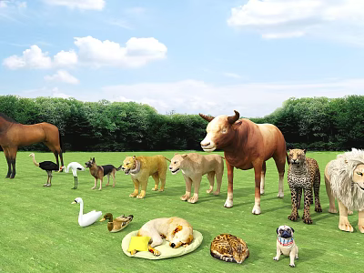 Large collection of modern cattle ground animals 3d model