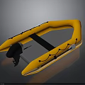 Yellow Inflatable Boat With Black Outboard Motor Gray Floor And Reflective Strips