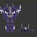Purple Robot Action Figure And Airplane Model With Mechanical Design Details