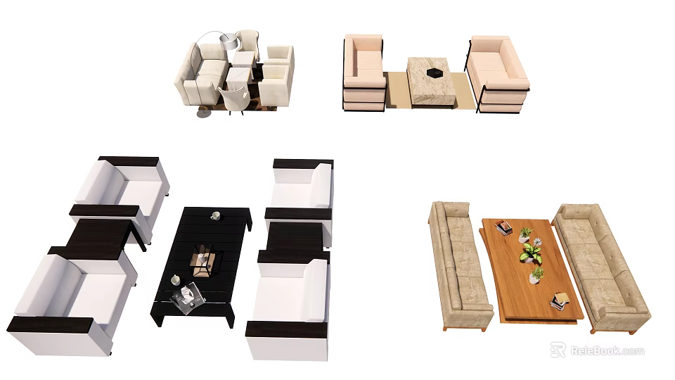 Modern Sofa Coffee Table Set Featuring Beige Black White Designs And Comfortable Seats 3d model