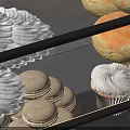 Various Delicious Desserts Including Donuts And Waffles In Transparent Display Case