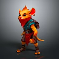 3D Game And Movie Character Orange Rat Creature With Earrings Backpack And Blue Red Outfit