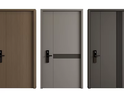 Modern Hinged Doors With Wood Grain Matte Finish And Dark Stripe Designs 3d model