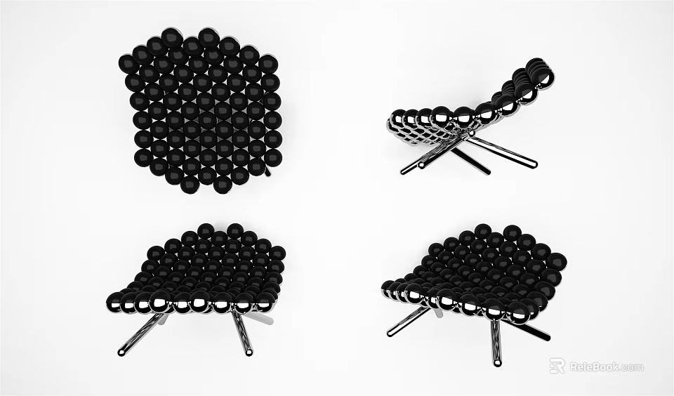 Modern Single Sofa With Black Spherical Balls And Metal Legs Design 3d model 
