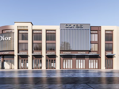 Modern Commercial Street With FENDI Luxury Brand Stores And Multi Storey Modern Buildings 3d model