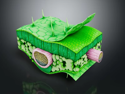 Detailed Plant Leaf Cross Section With Epidermis Projections Mesophyll Cells And Vessels 3d model