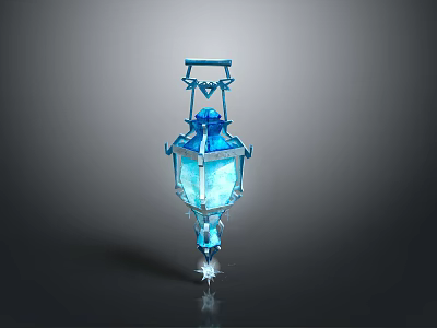 Elegant Blue Decorative Lantern With Crystal Structure And Illuminated Light Design 3d model