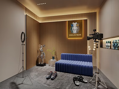 Interior Photography Setup With Blue Sofa KOLLECTION Frame Shoes Display And Green Plant 3d model