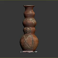 Hand Carved Orange Ceramic Vase With Multi Layer Design Geometric Patterns And White Base 3d model