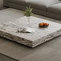 Square Marble Patterned Coffee Table With Green Plant Magazine And Oranges On Gray Rug