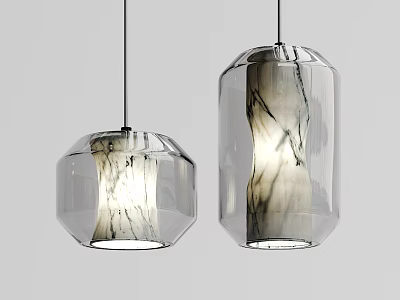 Elegant Modern Pendant Lights With Glass Shades Featuring Marble Veins And Geometric Shapes 3d model