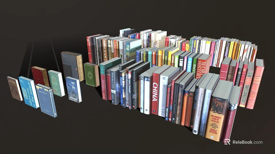 Collection of Various Books in Different Sizes and Colors Including Books with CHINA Title 3d model 