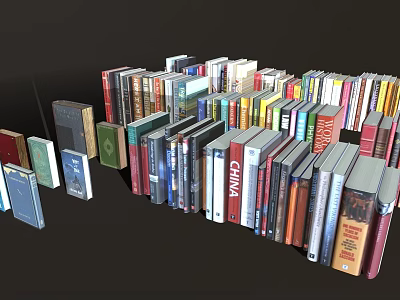 Collection of Various Books in Different Sizes and Colors Including Books with CHINA Title 3d model