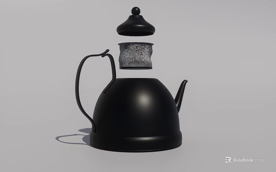 Modern Stylish Black Kettle With Lid Handle And Spout For Daily Household Use 3d model 