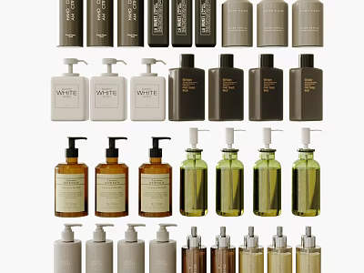 Assorted Daily Cleaning Products With Pump Bottles In Various Colors And Styles 3d model