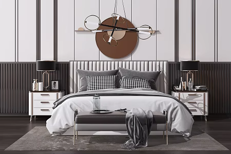 Light Luxury Background Double Bed Double Bed Combination 3d model