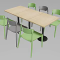 Modern Rectangular Wooden Dining Table Set With Green And Gray Chairs 3d model