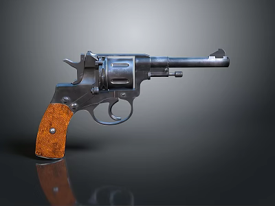 Vintage Revolver With Orange Wooden Grip And Shiny Metal Body Details 3d model
