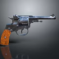 Vintage Revolver With Orange Wooden Grip And Shiny Metal Body Details