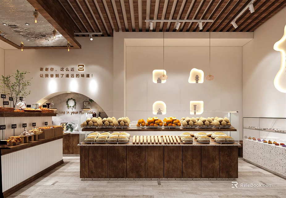 Cozy Dessert Shop Interior With Wooden Counters Assorted Pastries And Fresh Fruit Displays 3d model 