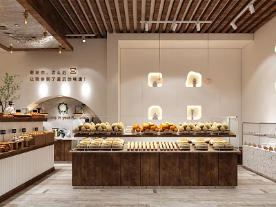 Cozy Dessert Shop Interior With Wooden Counters Assorted Pastries And Fresh Fruit Displays 3d model