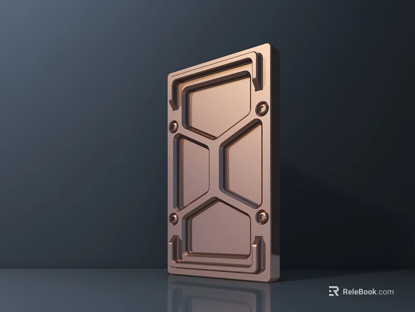 Copper Colored Modern Screen With Geometric Patterns And Metallic Shiny Surface Against Dark Background 3d model 