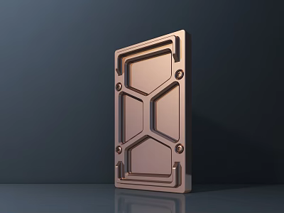 Copper Colored Modern Screen With Geometric Patterns And Metallic Shiny Surface Against Dark Background 3d model
