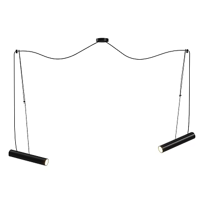 Modern Black Two Bar Pendant Light With Curved Hanging Cables And Stylish Design 3d model
