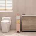 Modern White Console Side Cabinet With Pink Drawers Storage Basket And Wheels