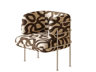 Modern Leisure Chair With Abstract Swirl Pattern Upholstery And Silver Metal Frame 3d model