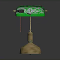 Green Table Lamp With Ornate Brass Base And Curved Glass Shade