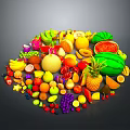 Fresh Assorted Fruits Arranged in Circular Pattern With Vibrant Colors Banana Pineapple Watermelon Orange Grape