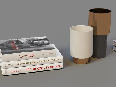 Stylish Decorative Ornament Set With Stacked Books And Colorful Cups For Home Decoration 3d model