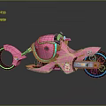 Pink Cartoon Design Motorcycle With Glowing Blue Rims And Body Decorations