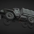 Green Heavy Duty Military Truck With Canvas Covered Cargo Bed And Large Tires