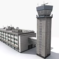 Airport Control Tower And Terminal Building With Gray Exterior And Roof Equipment