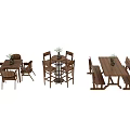 Wooden Dining Table Sets With Round Rectangular Tables Chairs And Benches 3d model