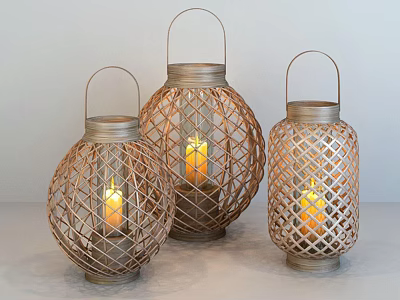 Southeast Asia Candlestick Classical Bamboo Light Candle Floor Lamp Table Lamp Combination 3d model