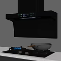 Modern Kitchen Appliances Featuring Black Range Hood And Gas Stove With Wok