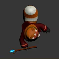 Red Panda 3D Character Model In Red Outfit Holding Spear With Hat