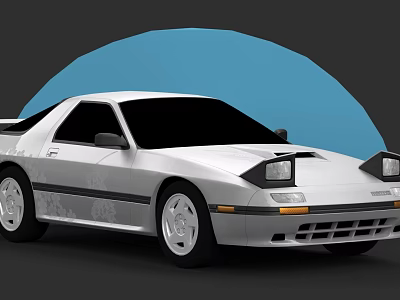 White Two Door Sports Car With Black Windows And Silver Wheels On Blue Circle Background 3d model