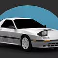 White Two Door Sports Car With Black Windows And Silver Wheels On Blue Circle Background