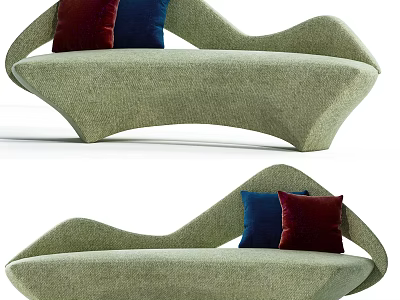 Light Green Multi Seat Sofa With Curved Shape Red And Blue Cushions For Living Room 3d model
