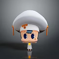 Cute Cartoon Character Standing With White Hat Orange Tassels Big Blue Eyes And White Outfit